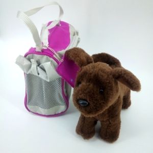 American Girl Chocolate Chip Puppy Dog & Carrier Set Retired 2014 Posable